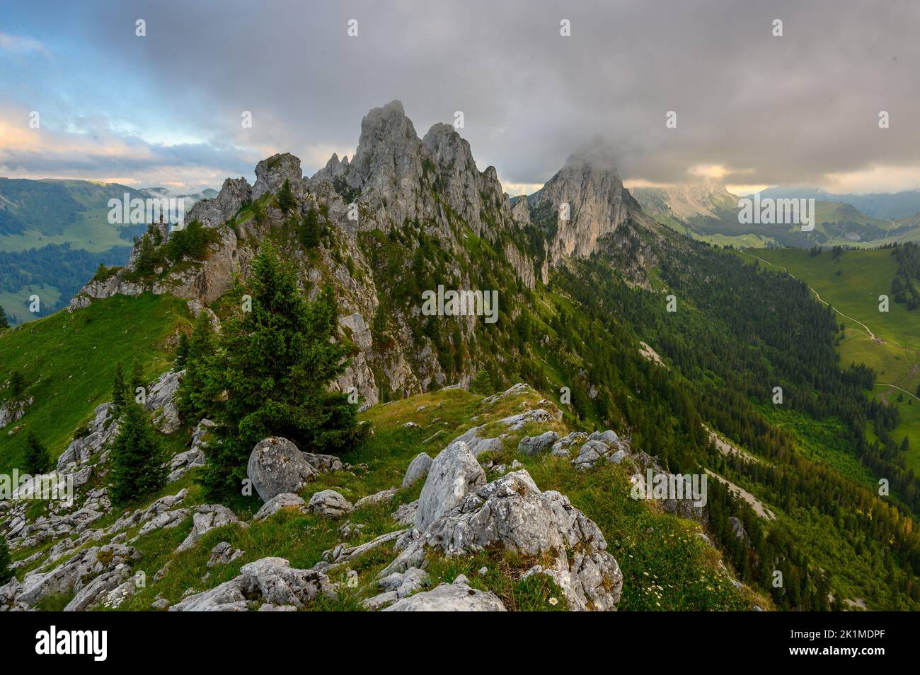 rugged peaks of Gastlosen in Stock Photo