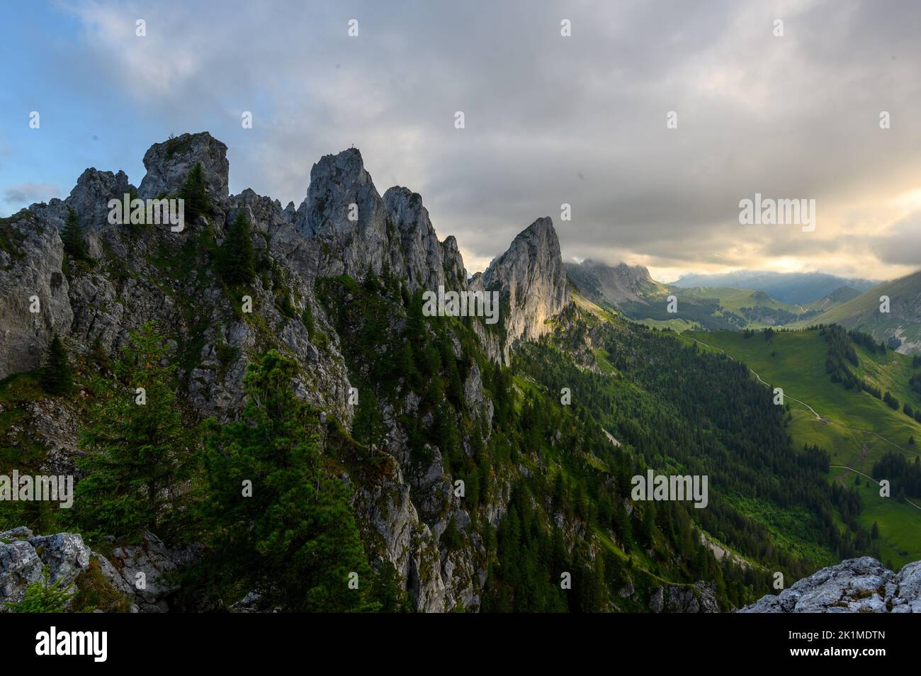 rugged peaks of Gastlosen in the alpine foothills of Fribourg Stock Photo