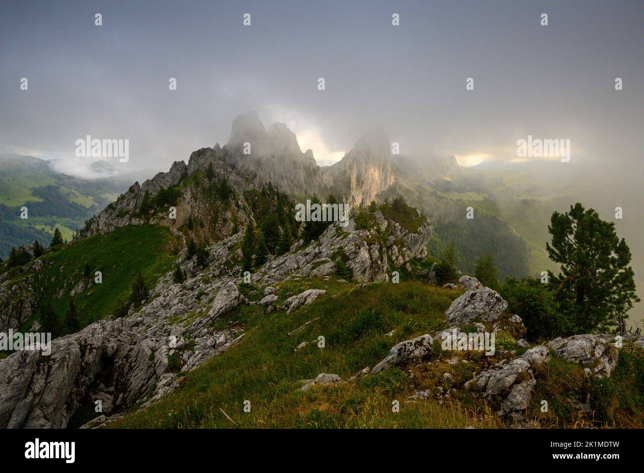 rugged peaks of Gastlosen in the alpine foothills of Fribourg Stock Photo