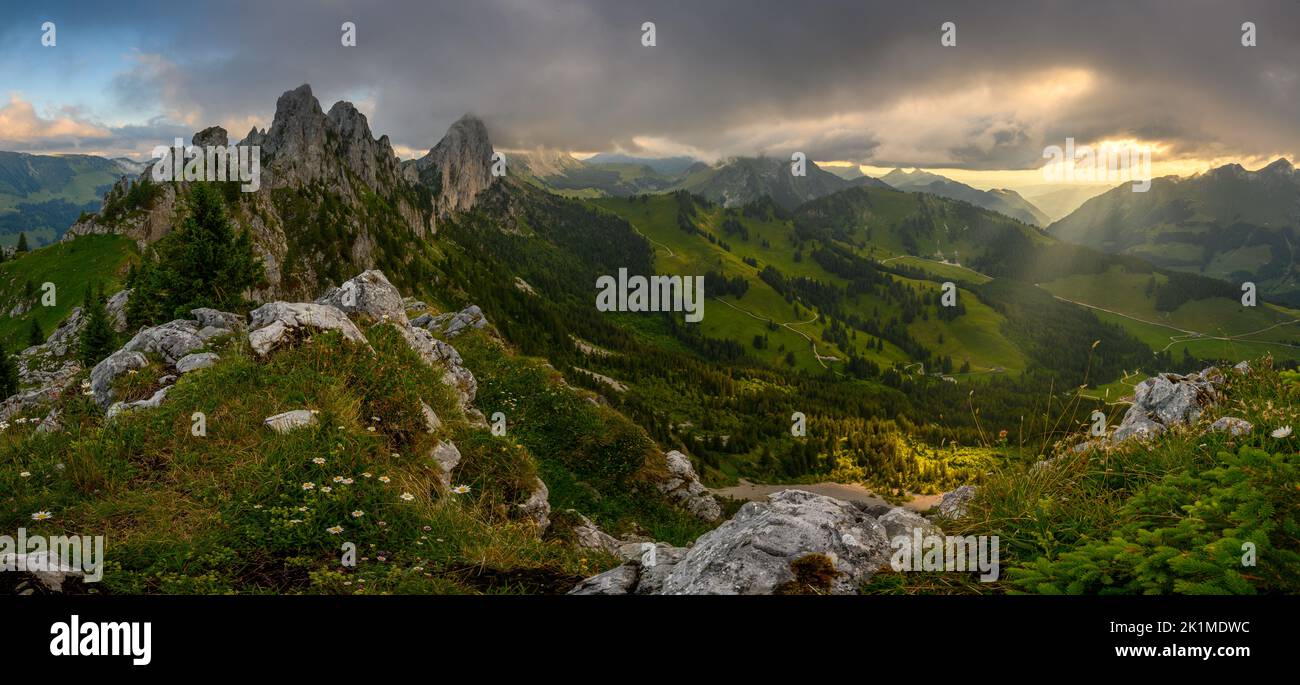 rugged peaks of Gastlosen in the alpine foothills of Fribourg Stock Photo