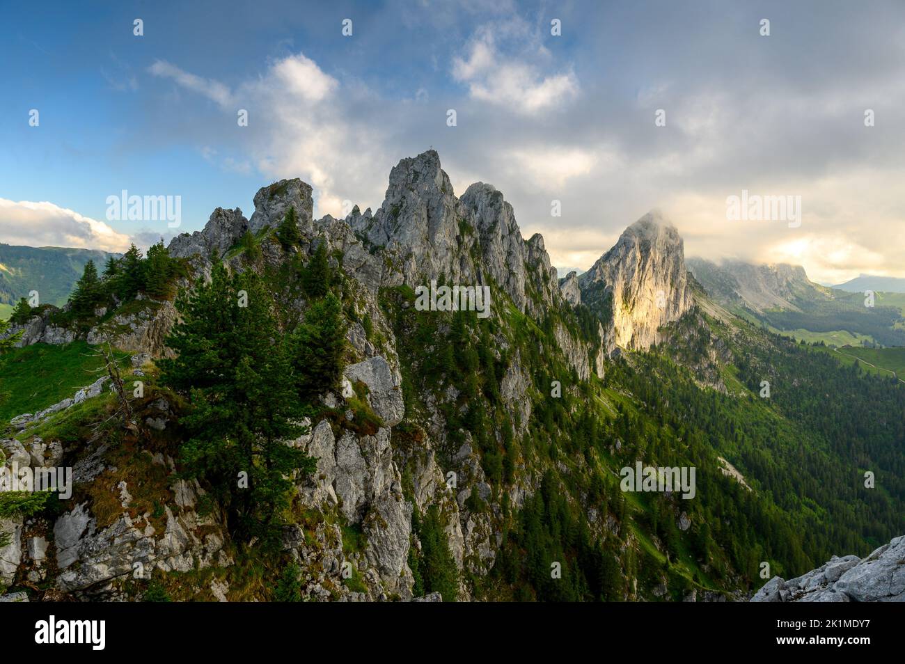 rugged peaks of Gastlosen in the alpine foothills of Fribourg Stock Photo