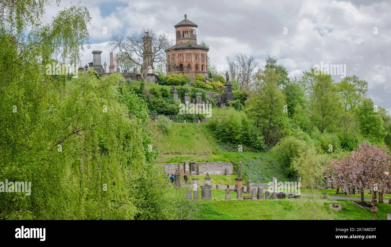 Glasgow Necropolis - The view of the Monteith Mausoleum from the 'Bridge of Sighs' Stock Photo