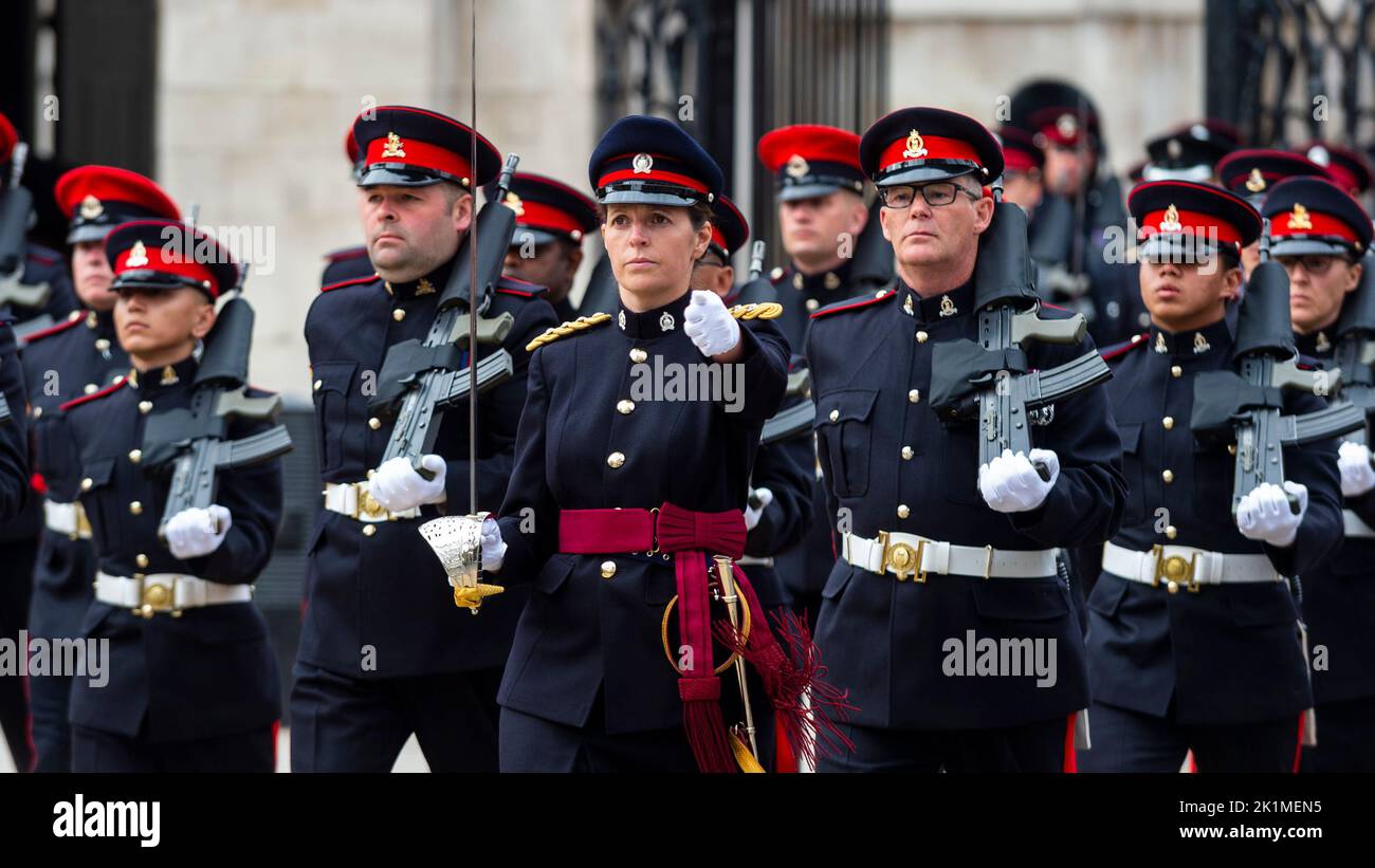 London, UK. 19 September 2022. Members of the armed forces arrive from