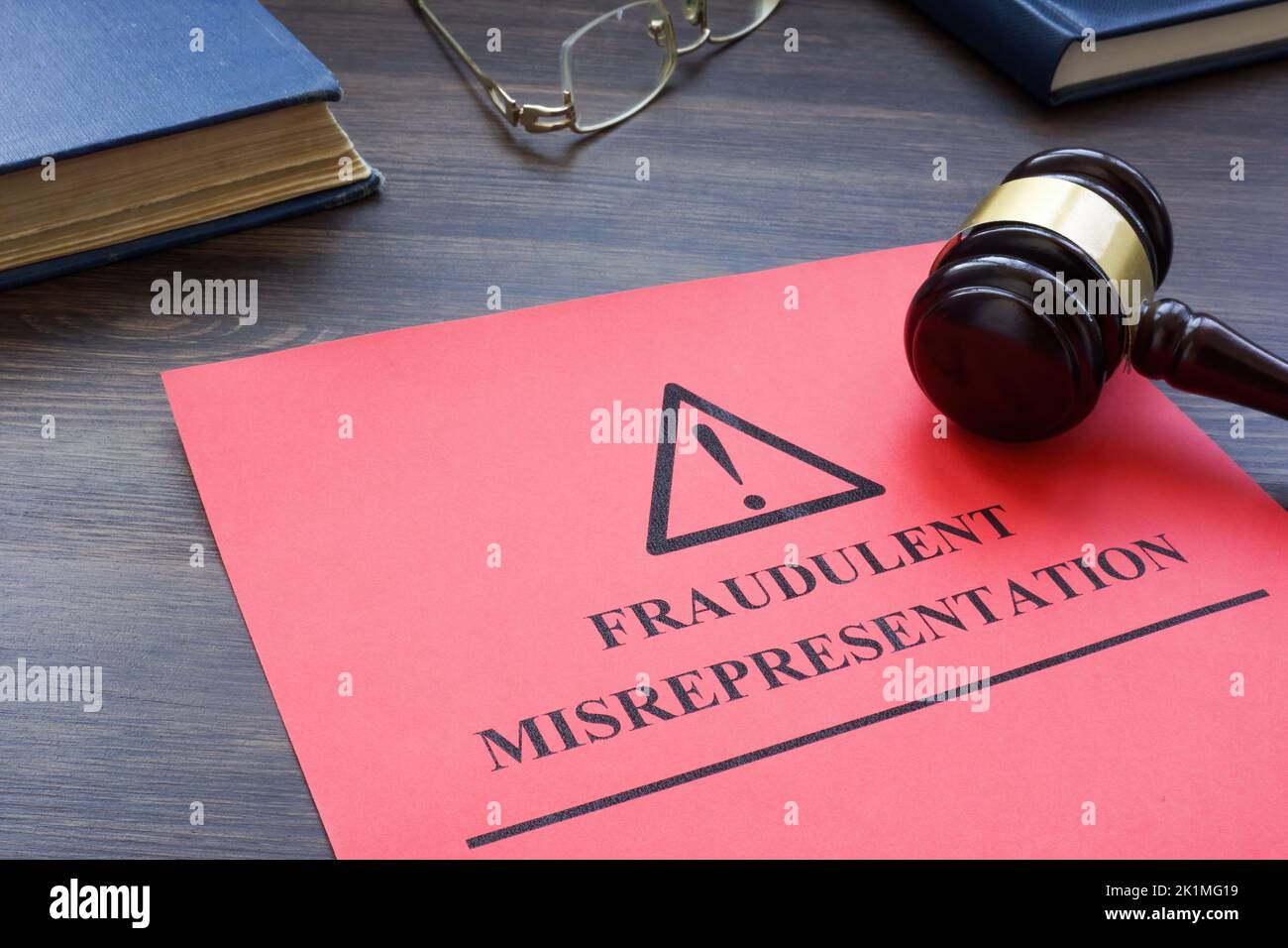 Papers about fraudulent misrepresentation in the court. Stock Photo
