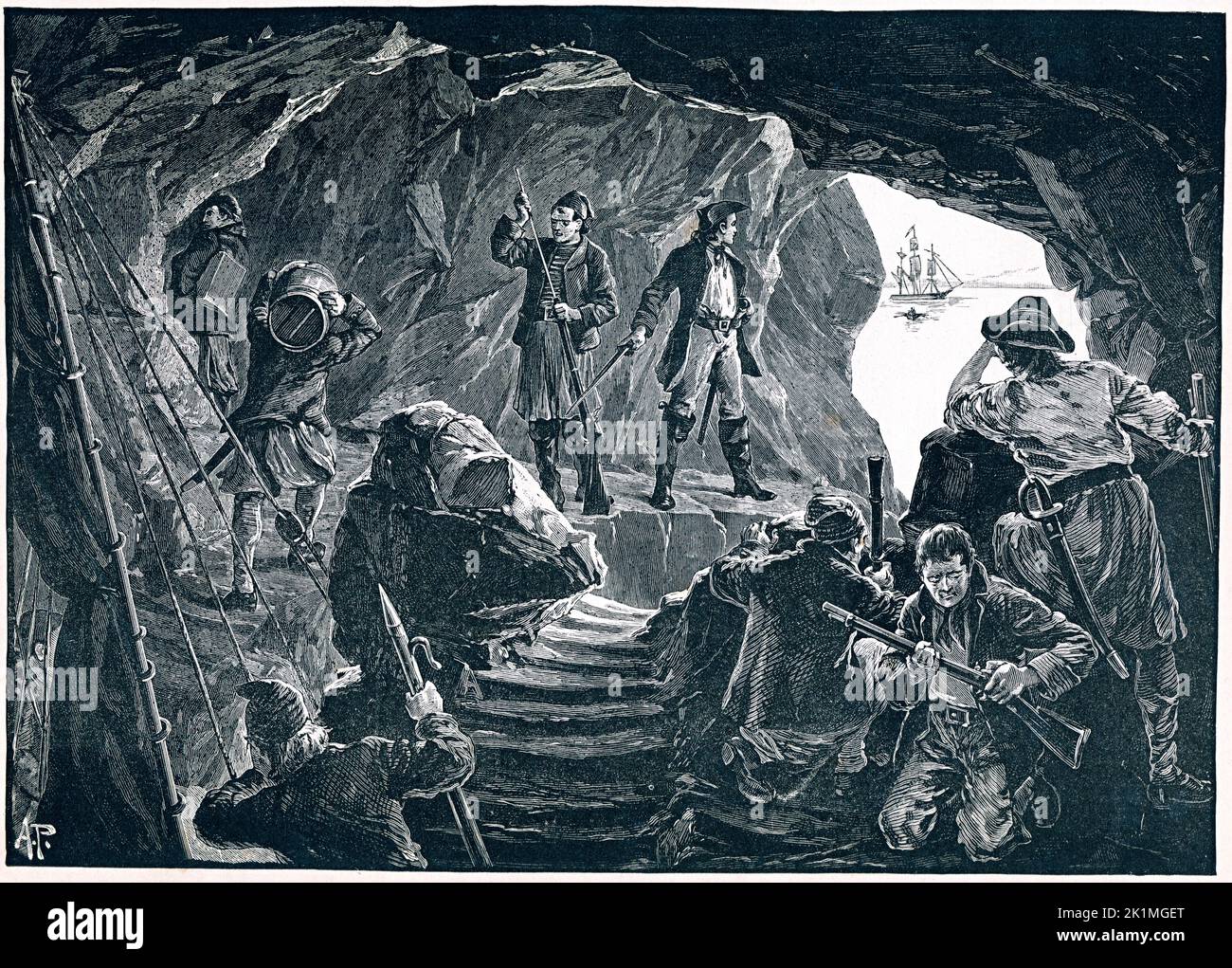 The Smugglers' Cave, from Boy's Own Paper 1886, drawn by Alfred Pearse Stock Photo