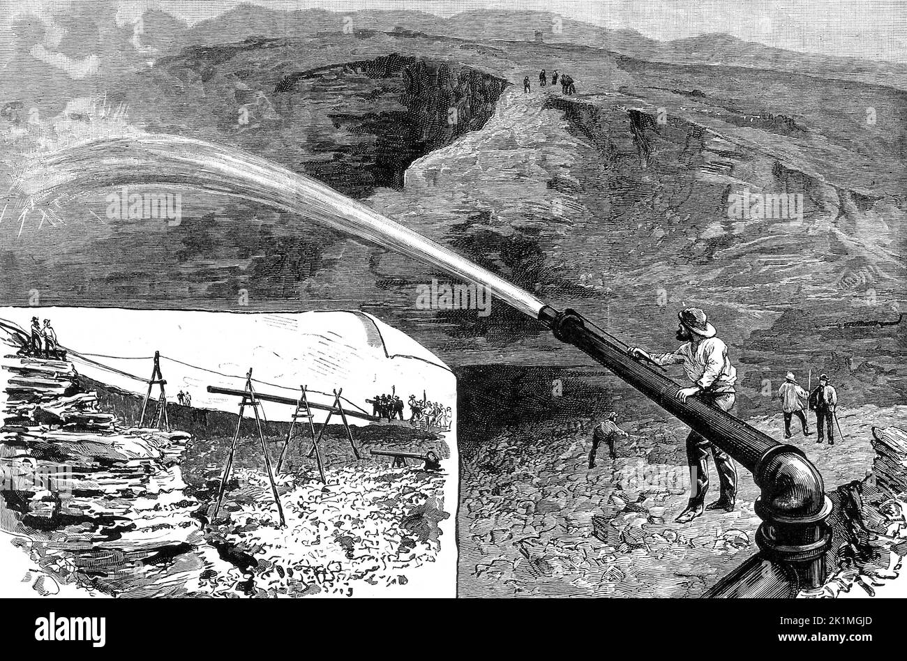 Hydraulic mining in the Transvaal gold fields, 1889, South Africa Stock Photo