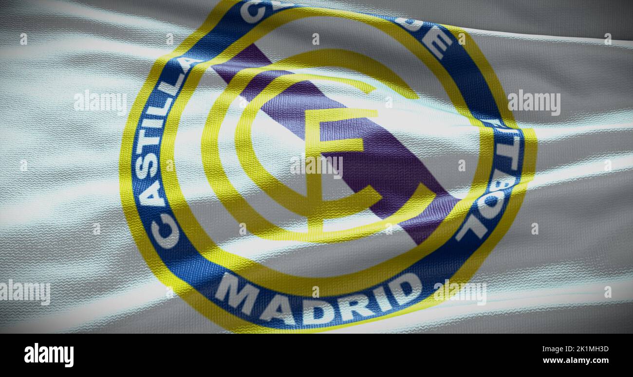 Barcelona, Spain - 17 September 2022: Castilla FC football club, soccer team logo. 3D illustration, Illustrative Editorial. Stock Photo