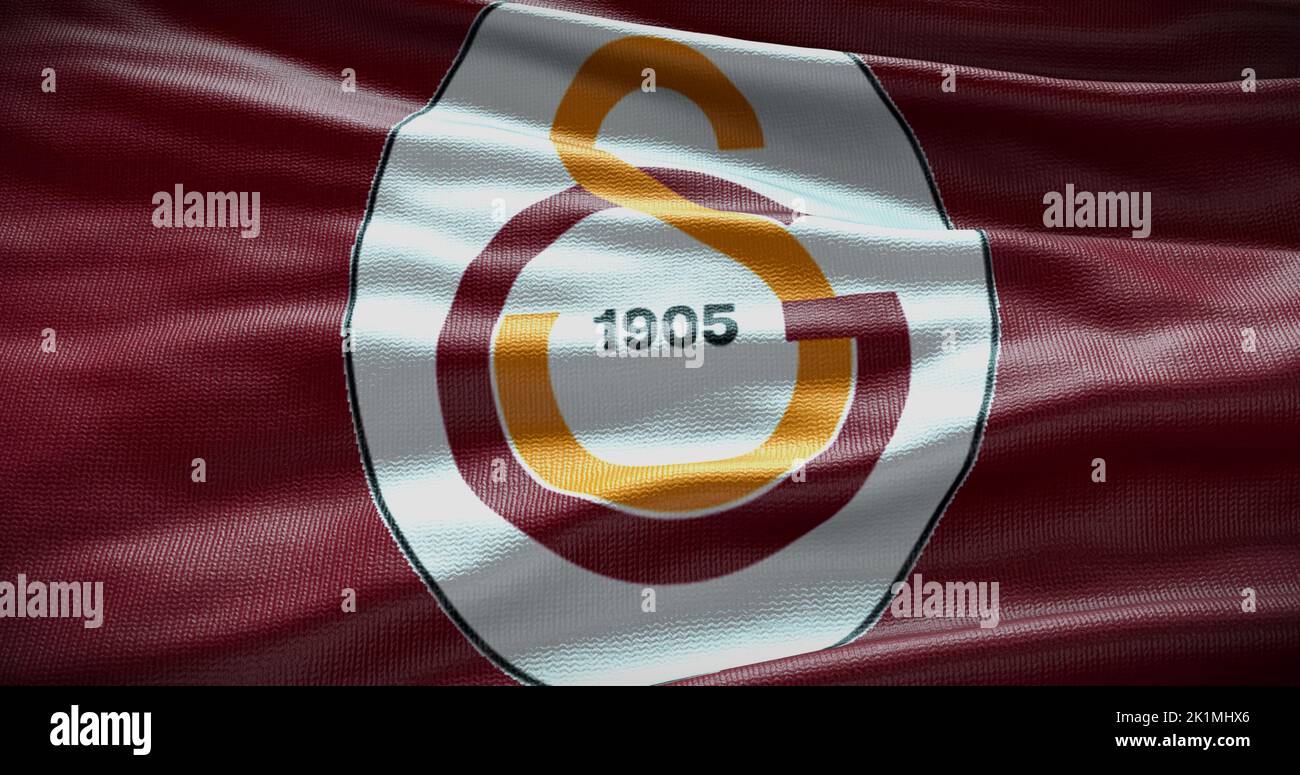 Barcelona, Spain - 17 September 2022: Galatasaray FC football club, soccer team logo. 3D illustration, Illustrative Editorial. Stock Photo