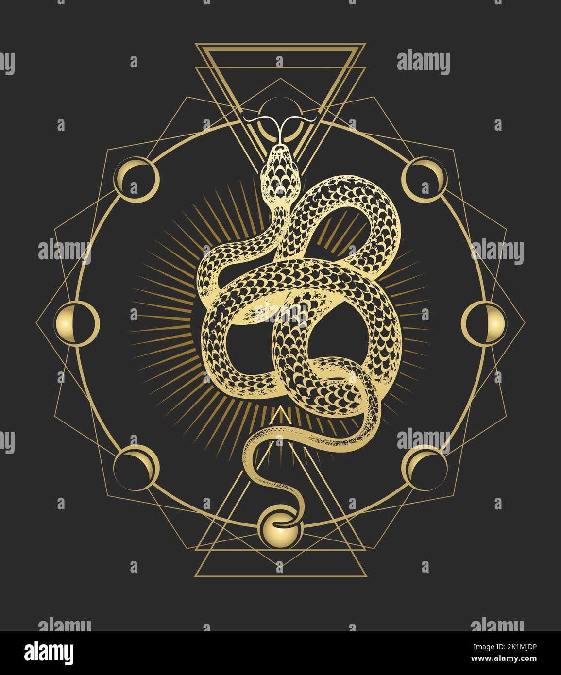 Esoteric Emblem of Snake Sacred Geometry. Vector Illustration isolated on Black Stock Vector