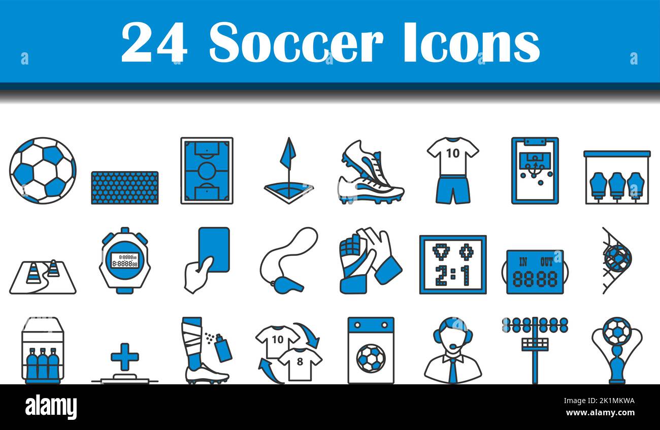 Soccer Icon Set. Editable Bold Outline With Color Fill Design. Vector ...
