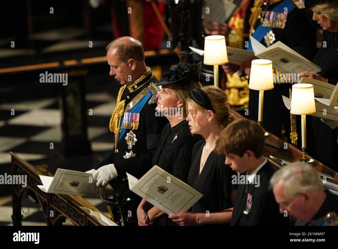 (Left to right) The Duke of Wessex, the Countess of Wessex, Lady Louise Windsor and James, Viscount Severn at the Committal Service for Queen Elizabeth II held at St George's Chapel in Windsor Castle, Berkshire. Picture date: Monday September 19, 2022. Stock Photo