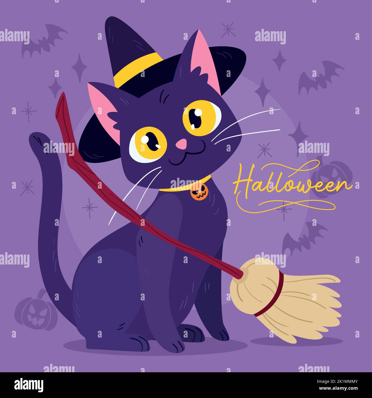 Isolated cute cat with a halloween witch costume Vector Stock Vector ...