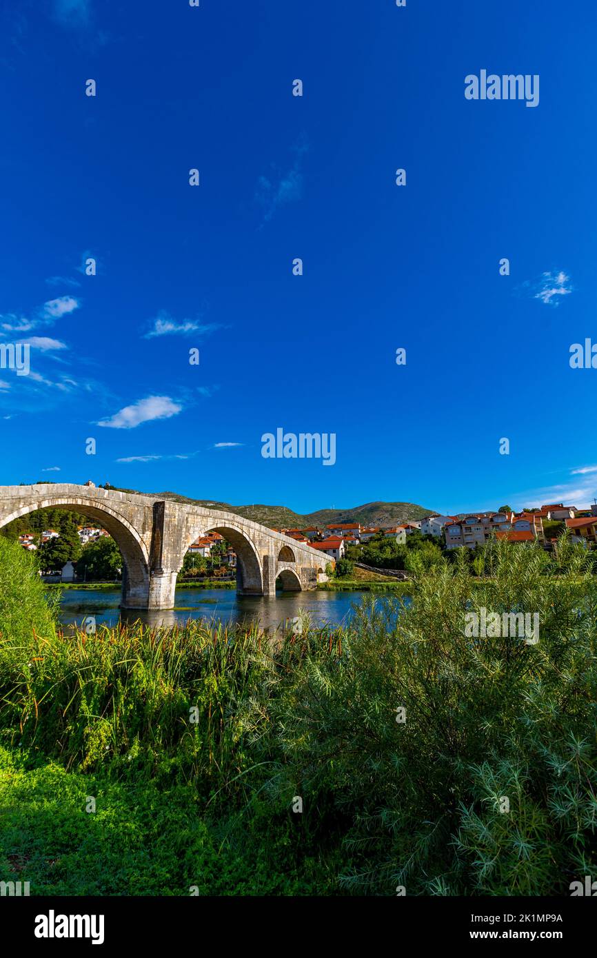 View at Arslanagic Bridge on Trebisnjica River in Trebinje, Bosnia And Herzegovina Stock Photo