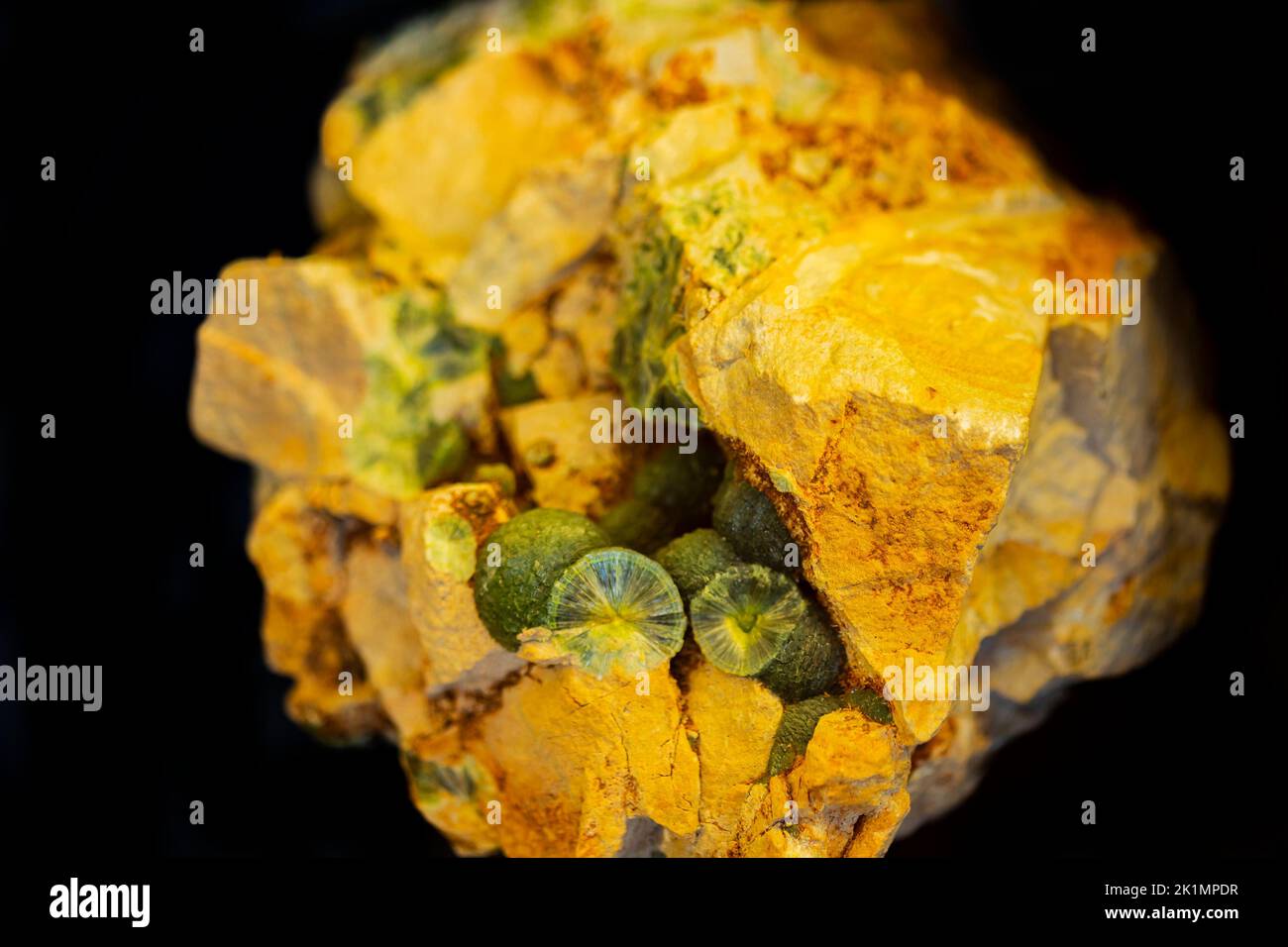 Wavellite mineral specimen on the black background Stock Photo