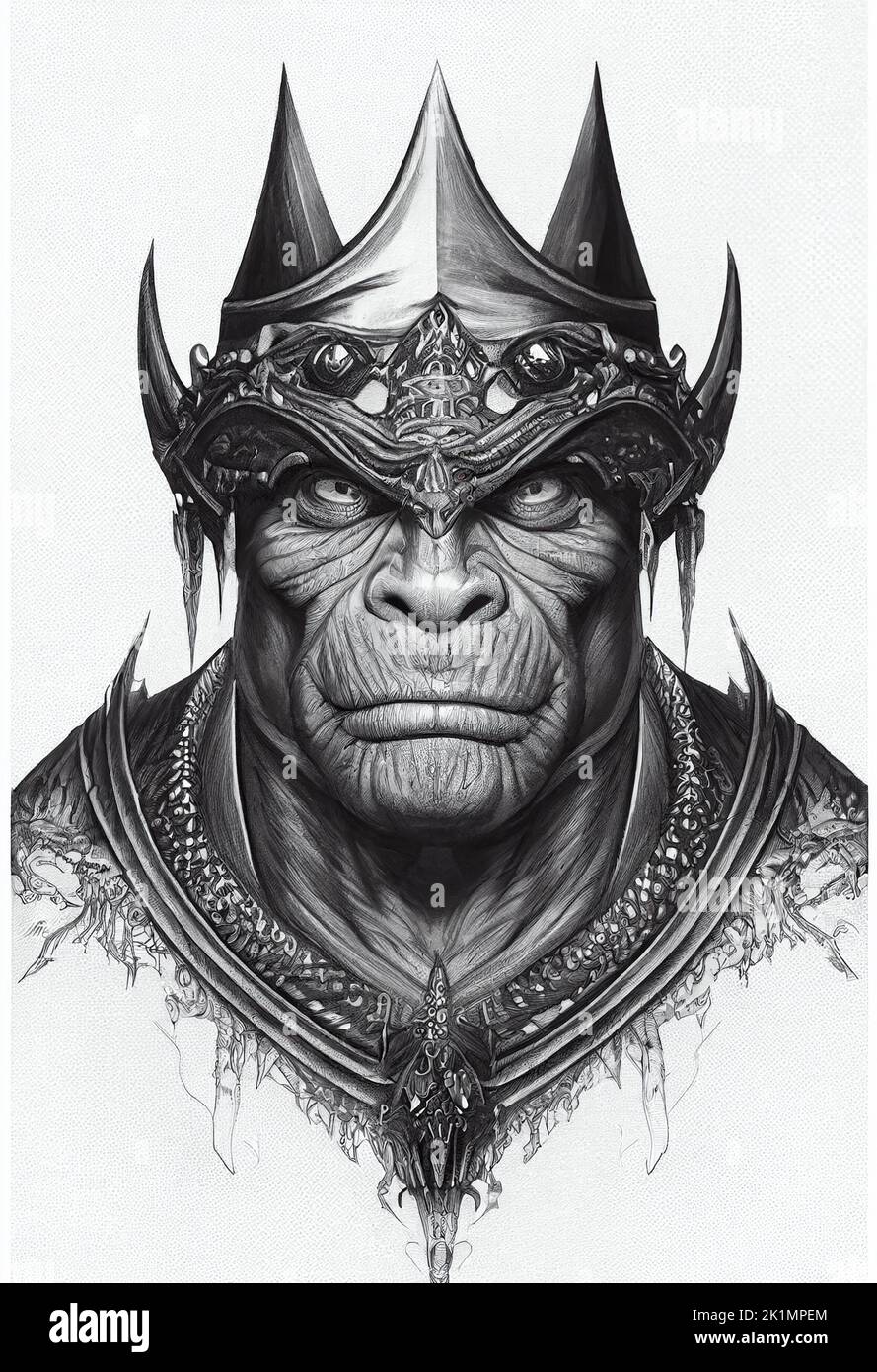 An illustration of an orc with a crown in black and white Stock Photo ...