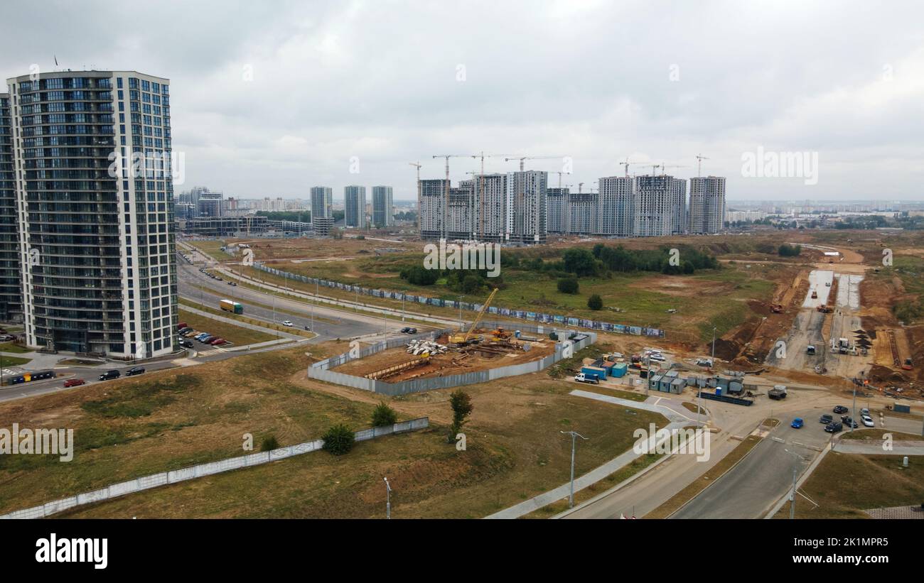Construction site of a new city block. Construction of multi-storey ...