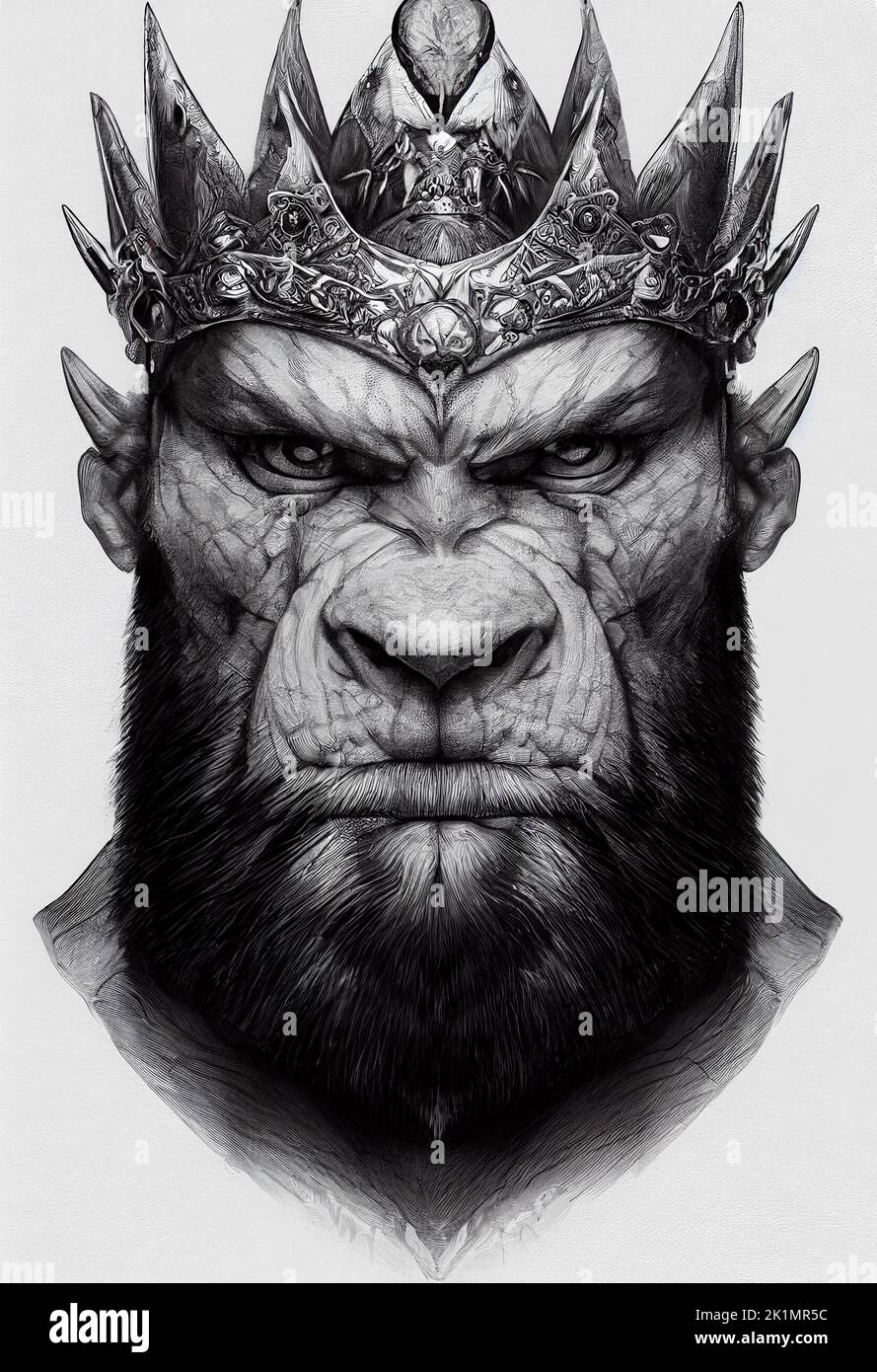 An illustration of an orc with a crown in black and white Stock Photo ...