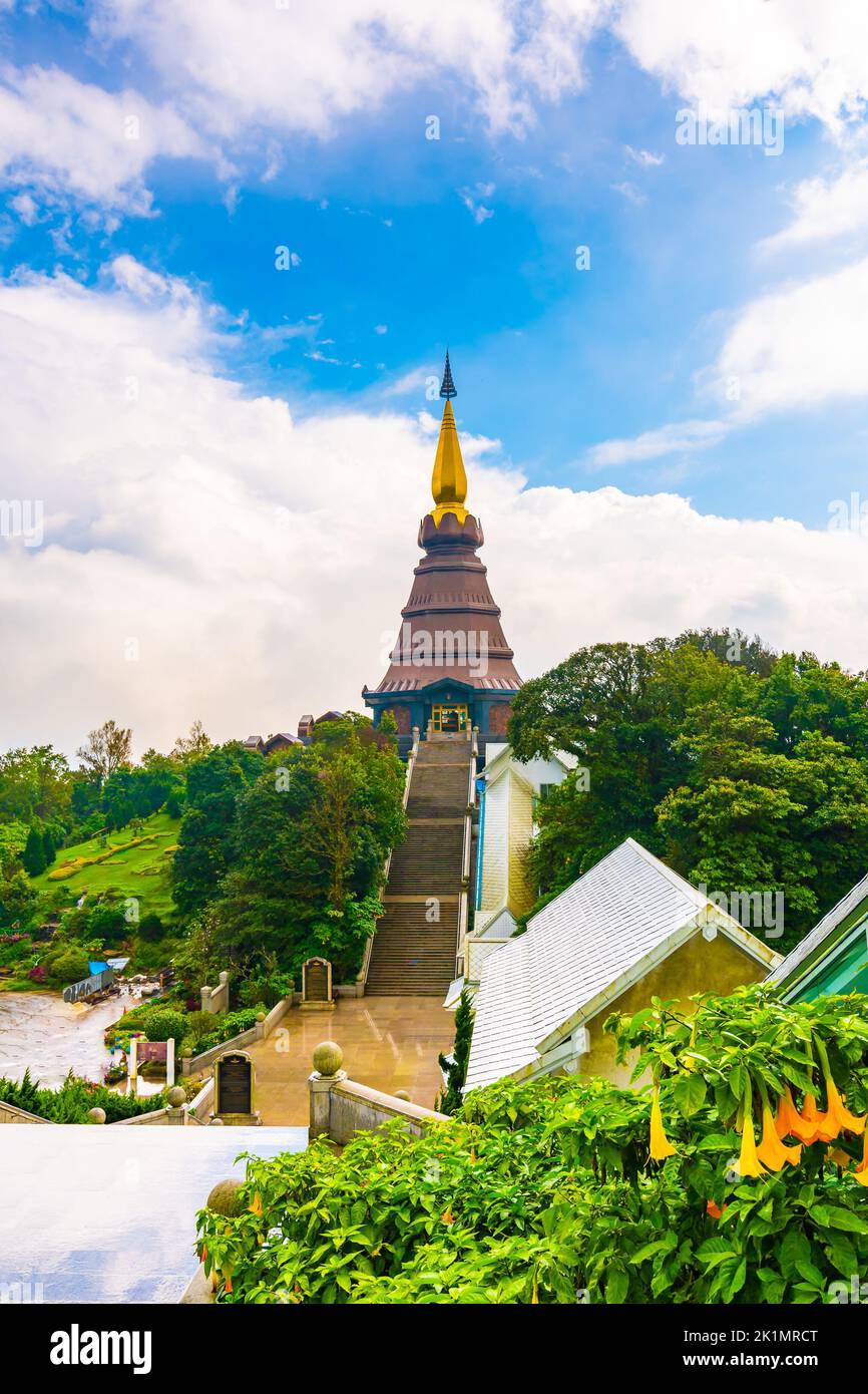 The royal stupa and pagoda dedicated to the king and queen of Thailand in Doi Inthanon national park near Chiang Mai city. 'Phra Maha Dhatu Nabha Meta Stock Photo