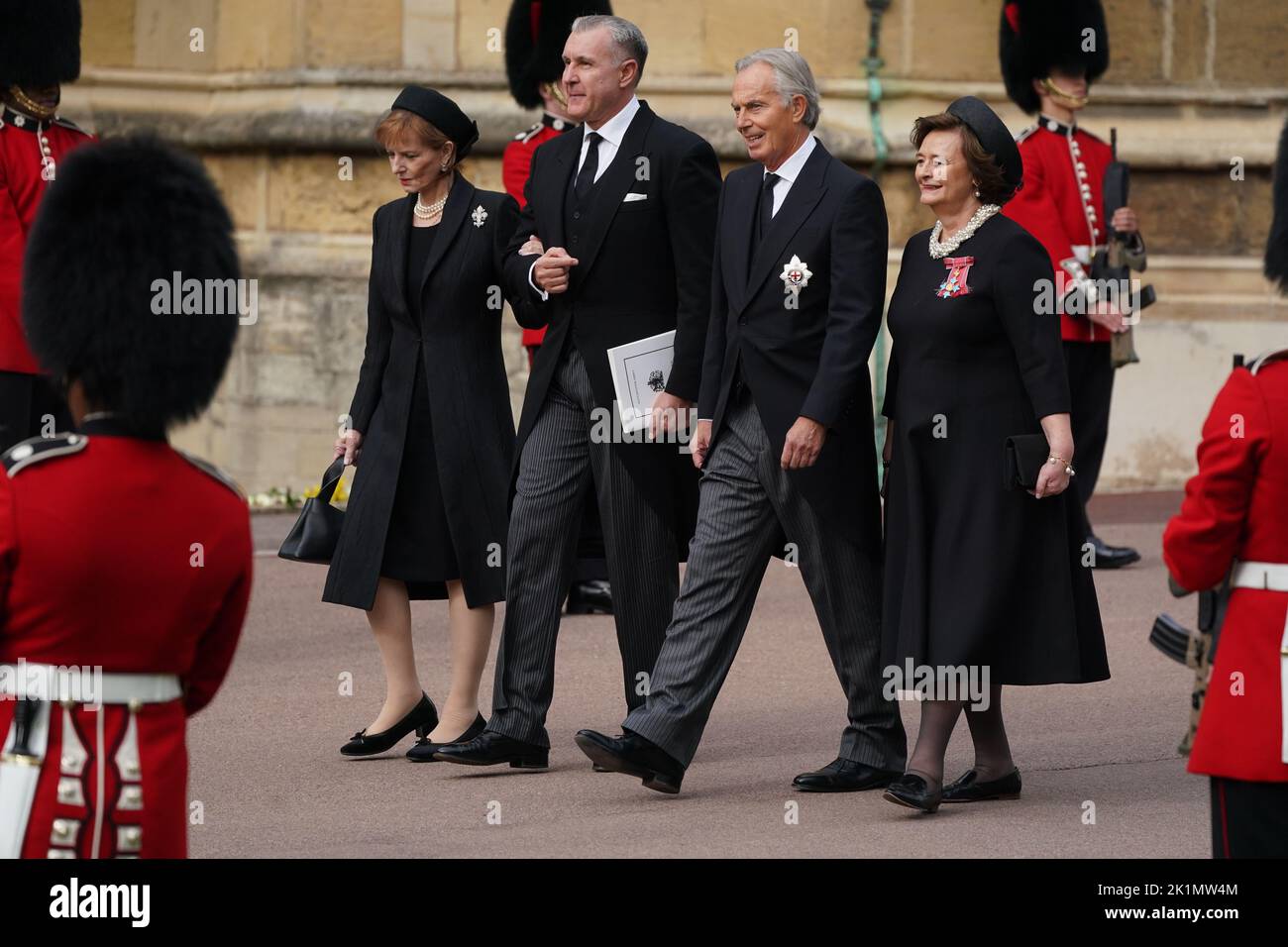 (left to right ) Her Majesty Margareta, Custodian of Romanian Crown, Prince Radu of Romania, Former Prime Minister Sir Tony Blair and wife Cherie arrive for the Committal Service for Queen Elizabeth II held at St George's Chapel in Windsor Castle, Berkshire. Picture date: Monday September 19, 2022. Stock Photo