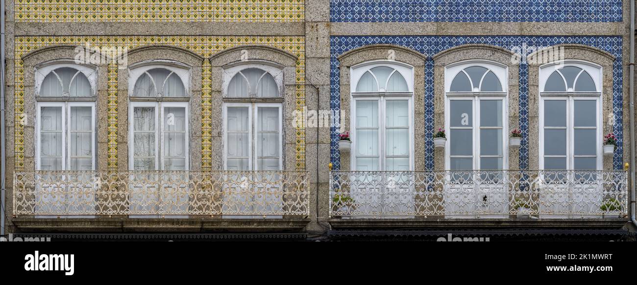 Traditional Buildings Facades and Balconies - Guimaraes, Portugal Stock Photo