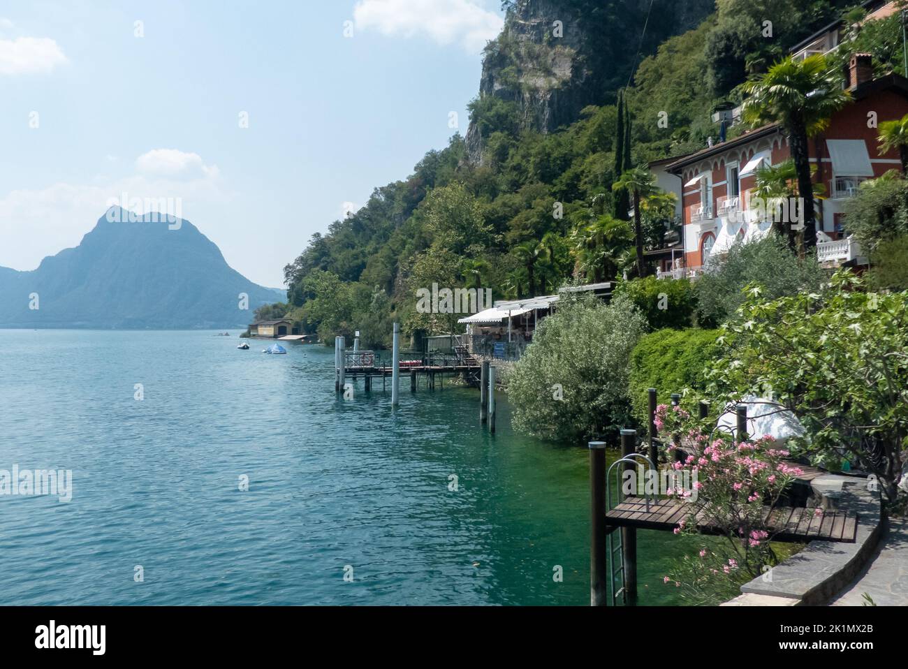Lugano, Switzerland: walking the lakeshore path from Lugano to Gandria Stock Photo