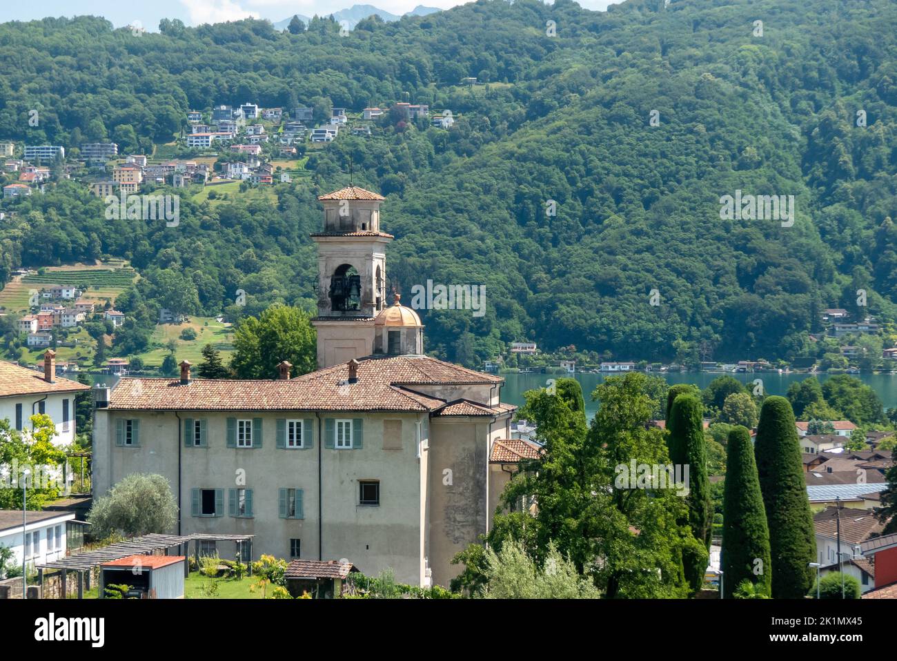 Ticino, Switzerland: the church Chiesa Parrocchiale di San Biagio, Magliaso on Lake Lugano Stock Photo