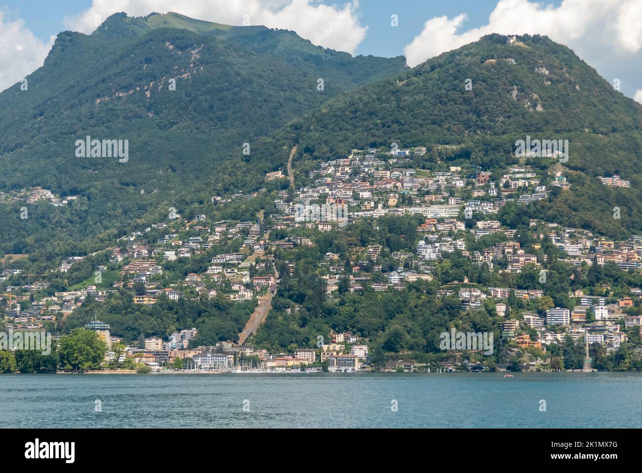 Lugano and the funiculare up Monto Bre. Stock Photo