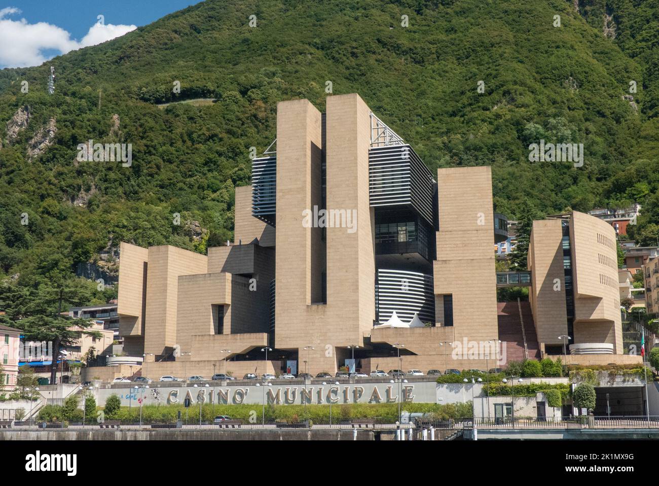 The Italian exclave of Casinó di Campione D'Italia from the ferry on Lake Lugano Stock Photo