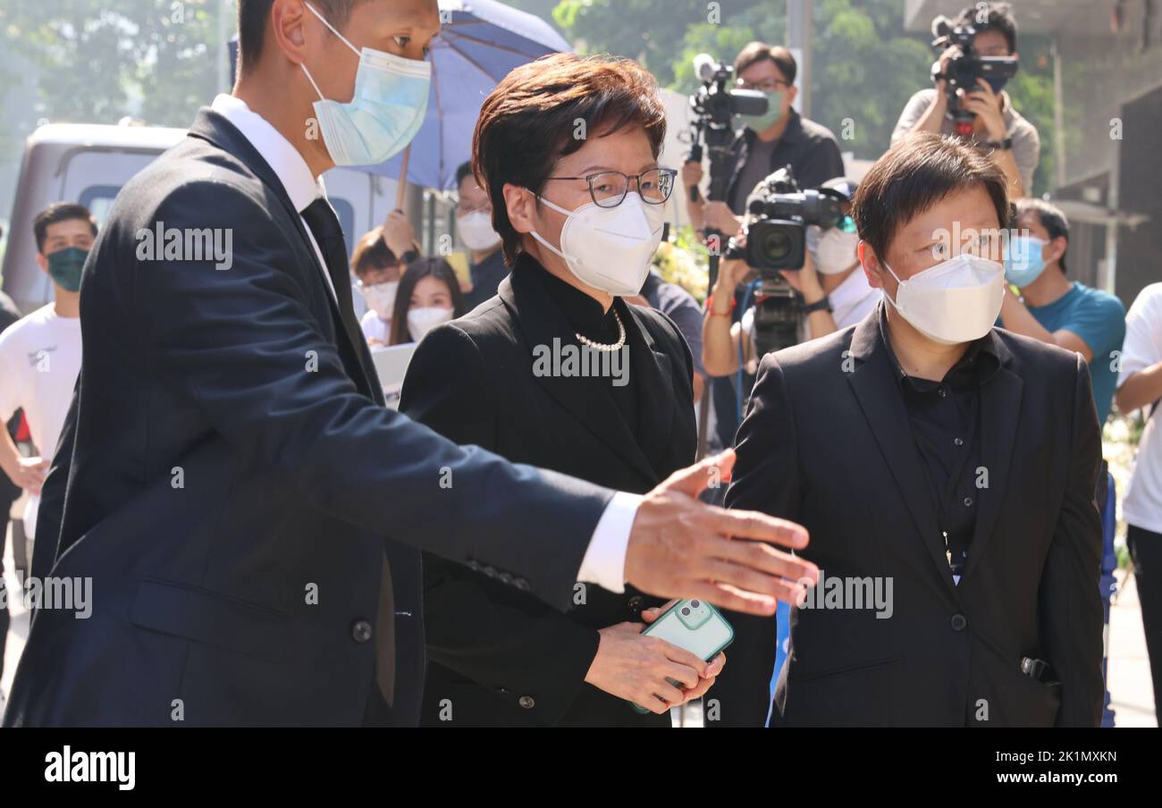 Former Hong Kong Chief Executive Carrie Lam Cheng Yuet-ngor attends Ambrose Lee Siu-kwong's funeral at the Universal Funeral Parlour, Hung Hom.  12SEP22 SCMP/Dickson Lee Stock Photo