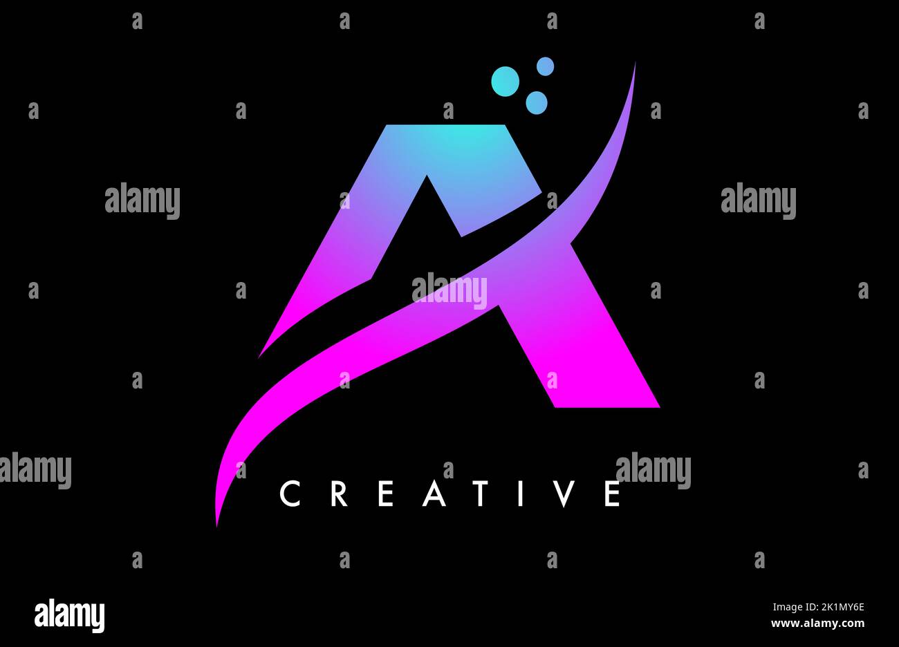 Purple Blue A Letter Logo Design with Elegant Creative Swoosh and Dots ...