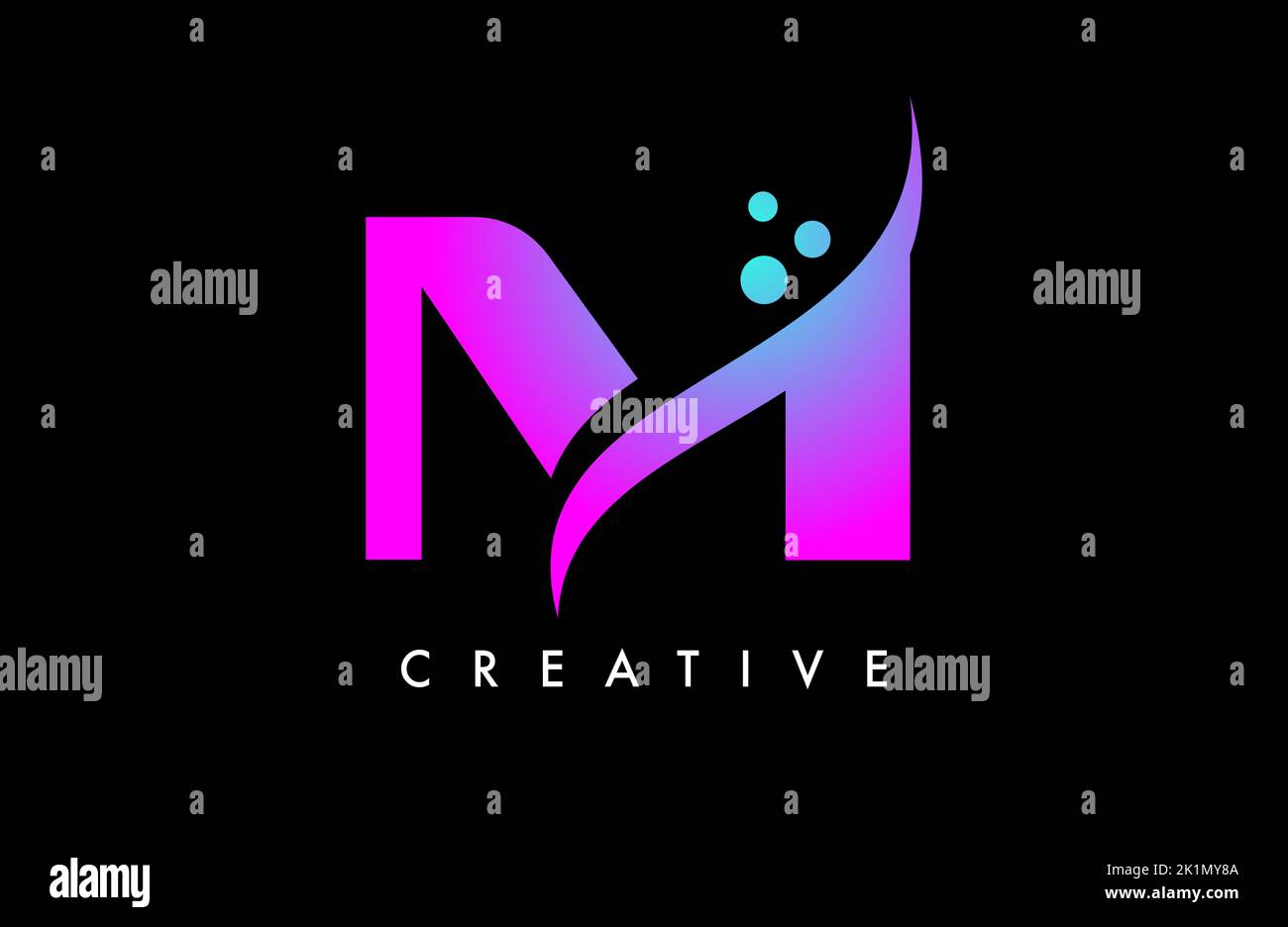 Purple Blue M Letter Logo Design with Elegant Creative Swoosh and Dots ...