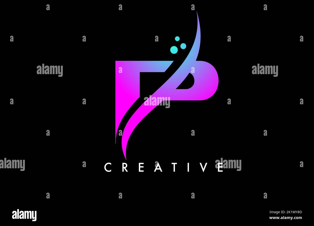 Purple Blue P Letter Logo Design with Elegant Creative Swoosh and Dots ...