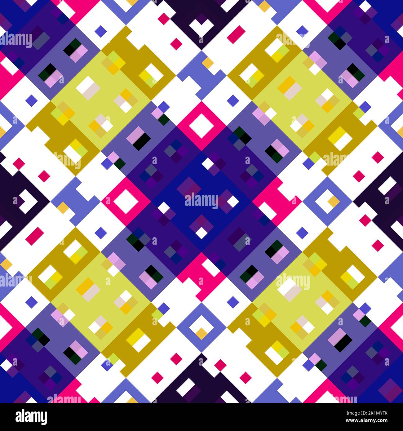 Kaleidoscopic geo pixel pattern. Playful fun pink wallpaper. Colorful ...