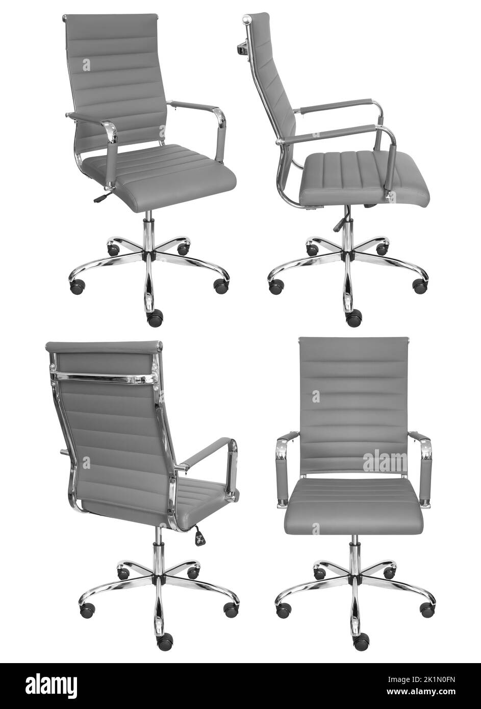 Gray office chair on chrome. Isolated on a white background. View from