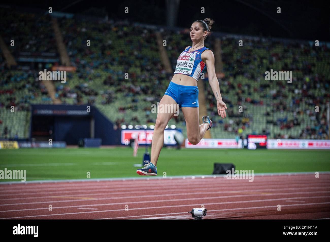 Milica Gardašević participating in the long jump of the European