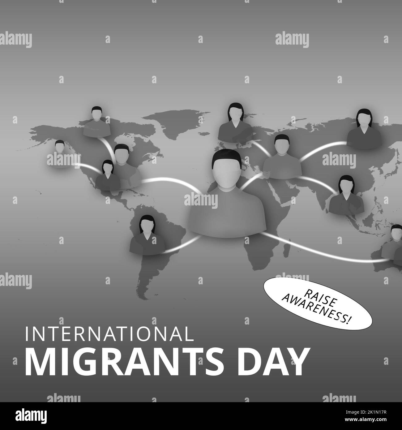 Composition of international migrants day text over network of people icons on world map Stock Photo