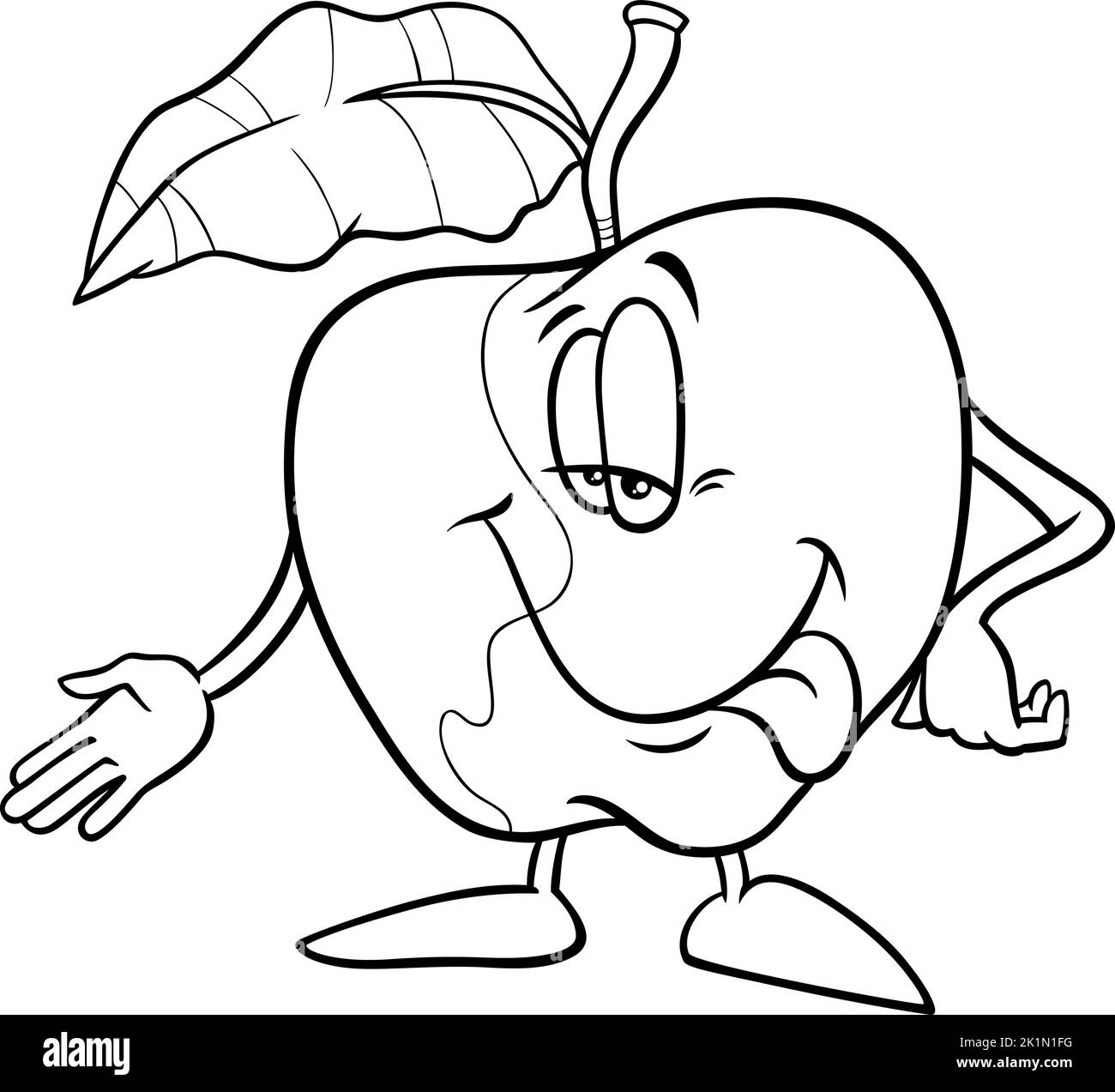 Black and white cartoon illustration of funny apple fruit comic character coloring page Stock Vector