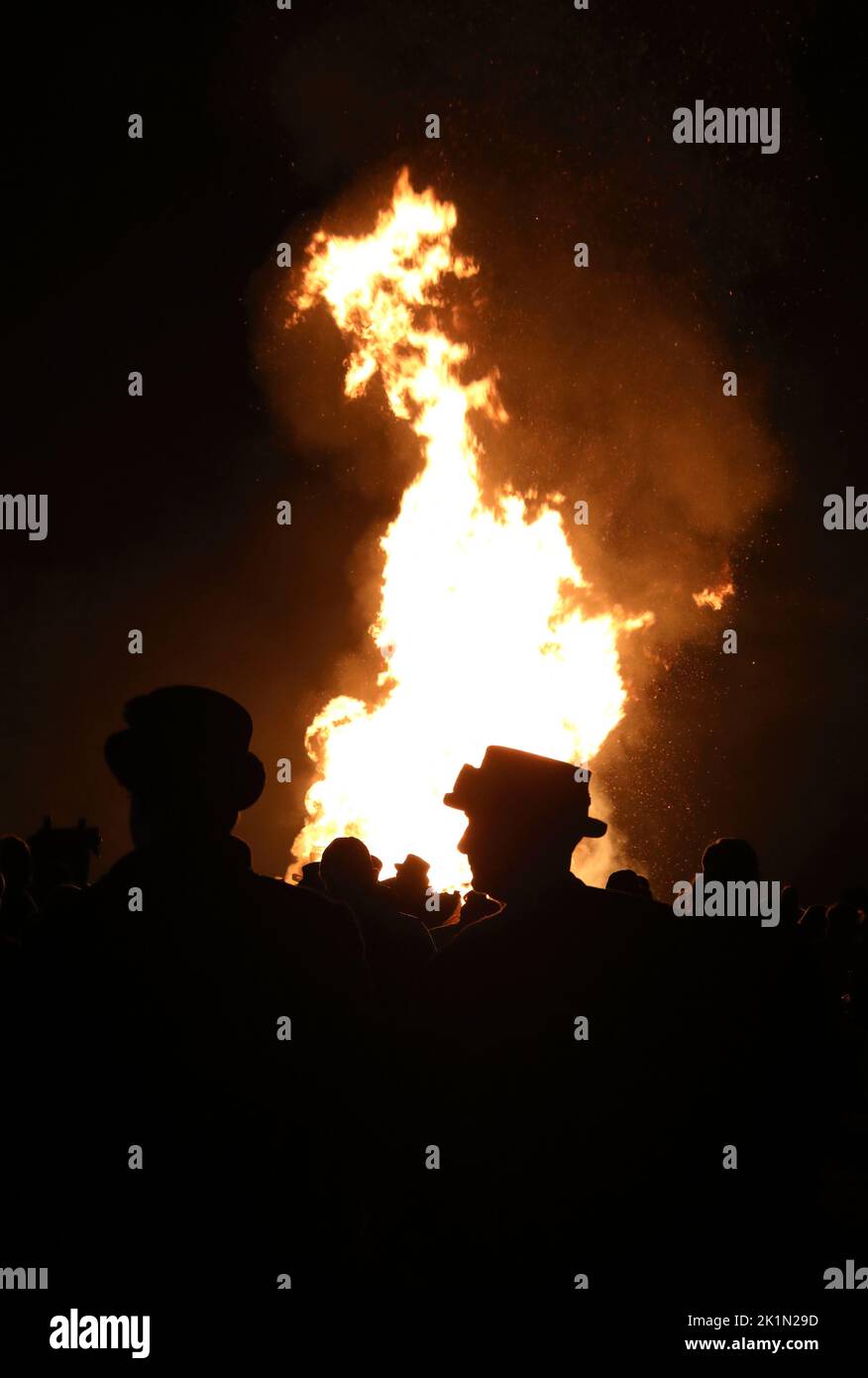 Bonfire after Mayfield Carnival procession, in East Sussex, UK Stock Photo