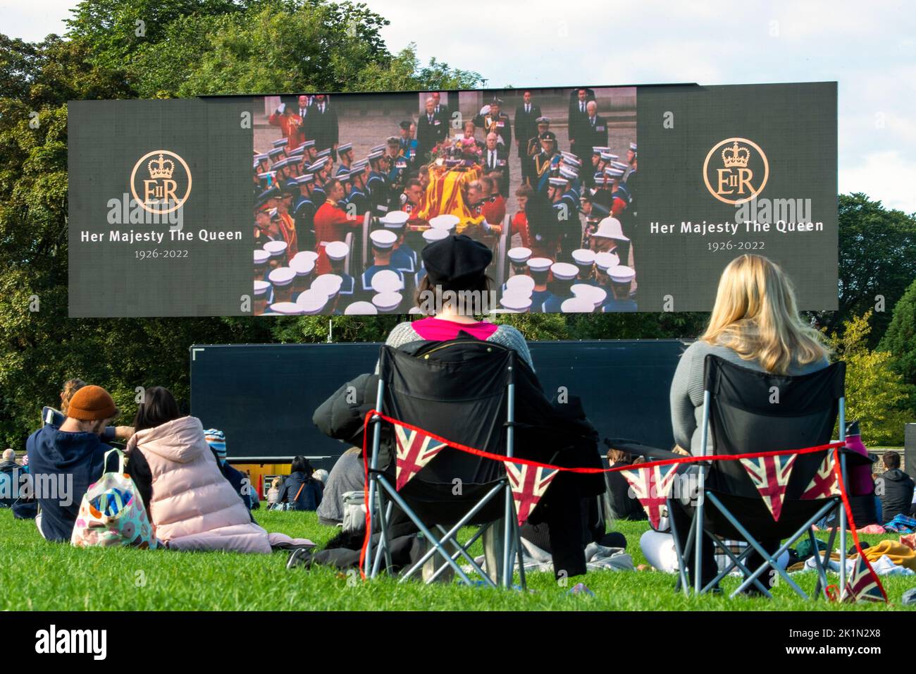 Members of the public watch the State Funeral of Queen Elizabeth II on