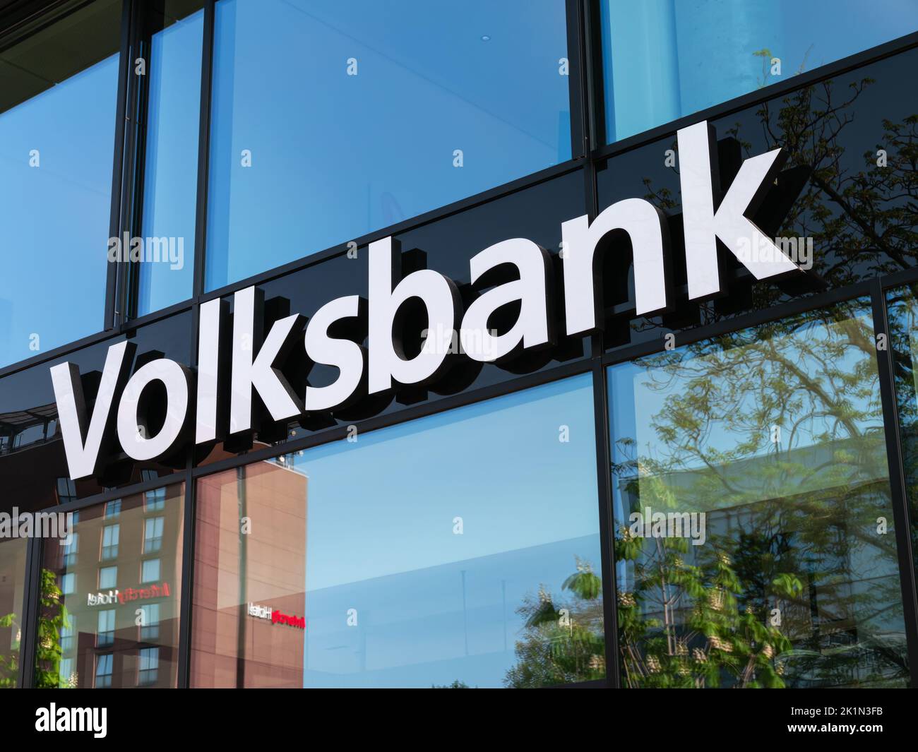 Freiburg im Breisgau, Germany - April 13, 2022: Volksbank is one of the banks of german bank consortium Stock Photo