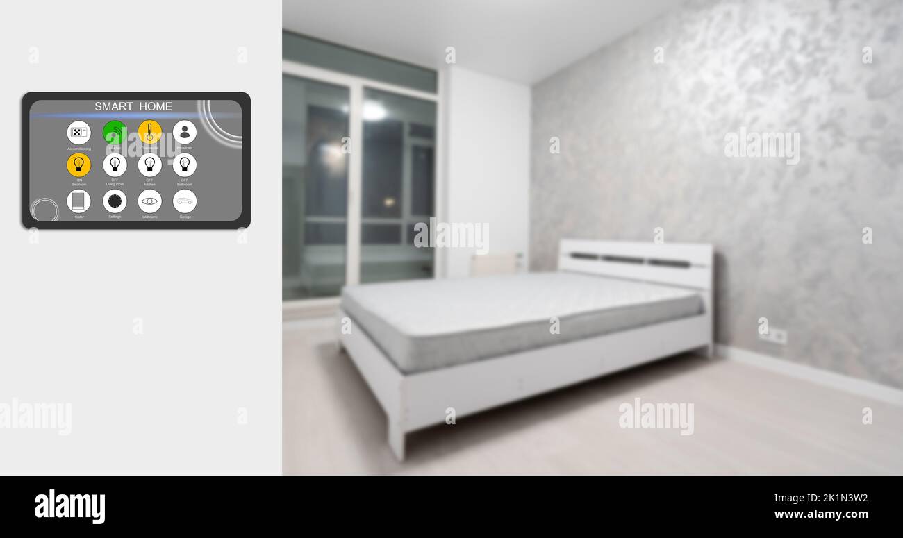 smart screen with smart home apps on wall in modern living room Stock ...
