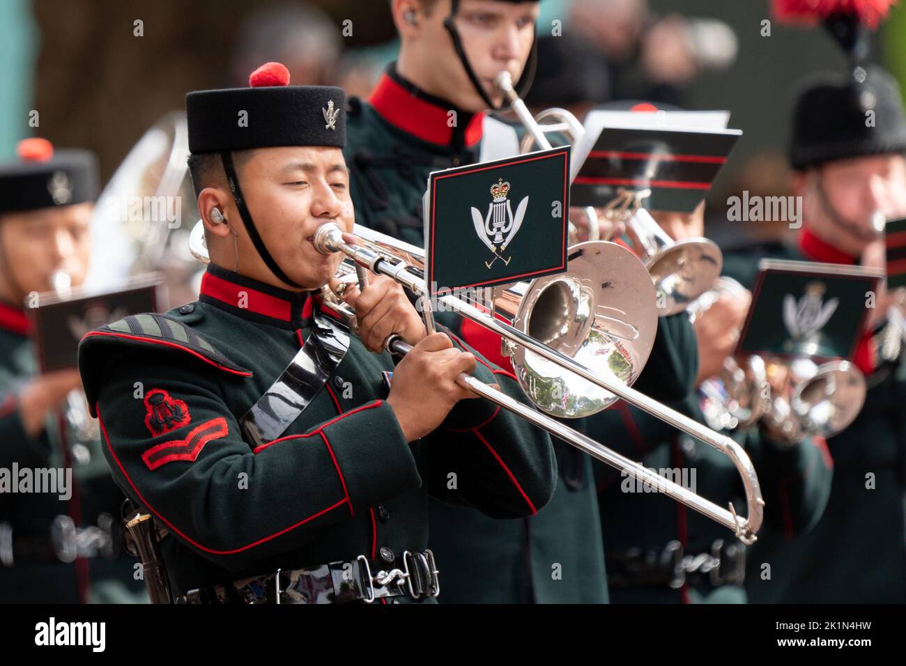 Images of the marching bands during The Queen Elizabeth II State