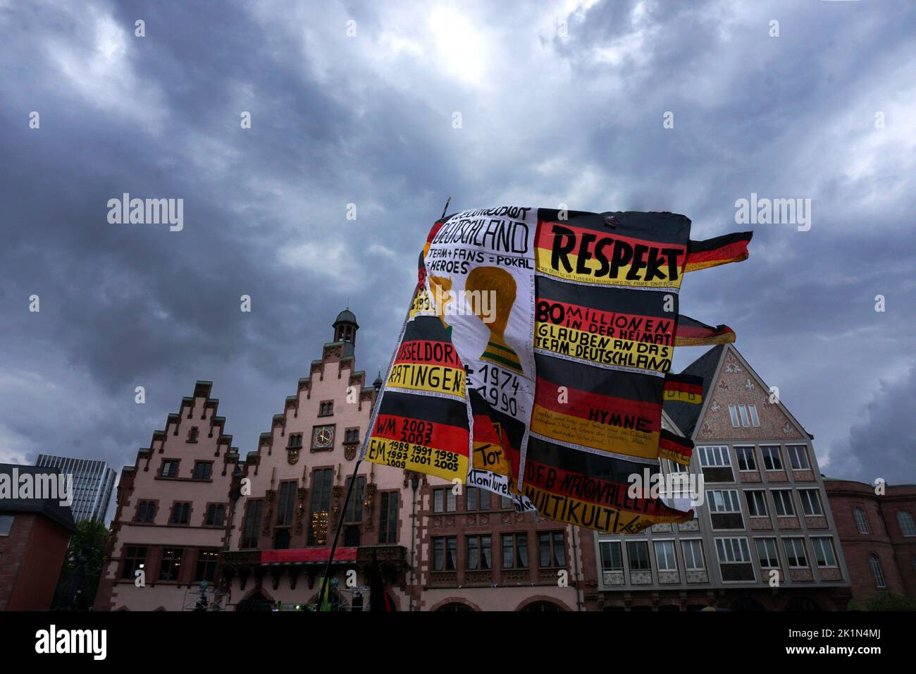 Huge flag cheer for the German soccer team Stock Photo