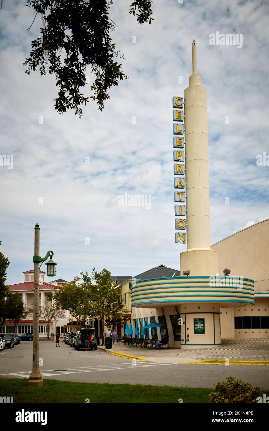 Florida suburb of Orlando Celebration art deco style cinema Stock Photo