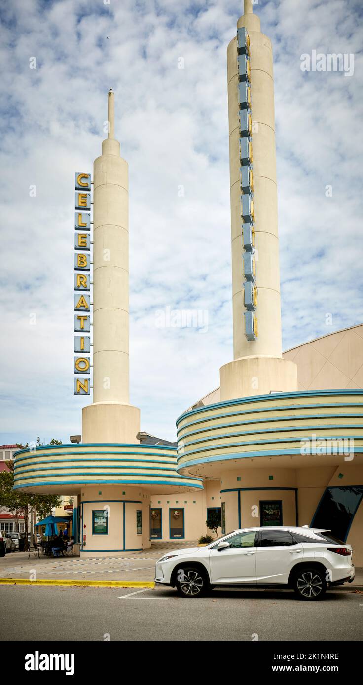 Florida suburb of Orlando Celebration art deco style cinema Stock Photo