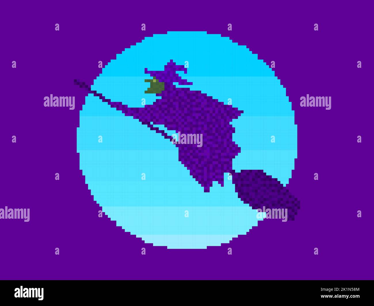 Witch is flying on a broom in pixel art style. Flying witch on the background of the moon in 8-bit 90s video game style in 2D. Design for applications Stock Vector