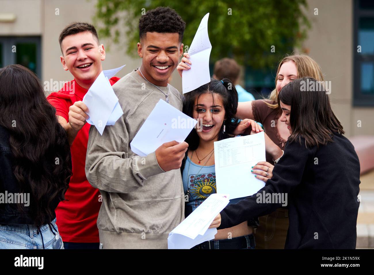 2022 GCSE results day in Manchester. Pictured celebrating their results ...