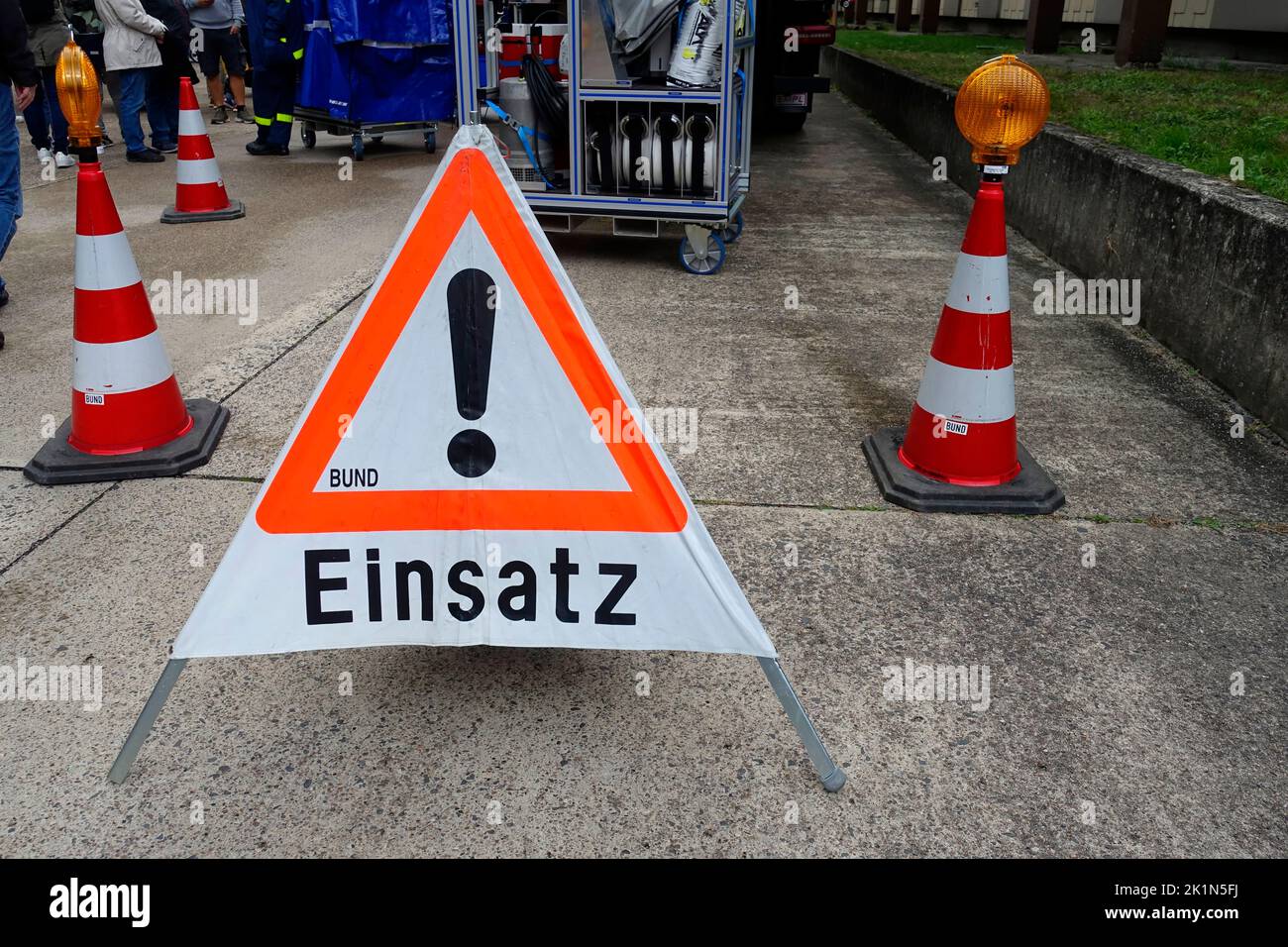 Warning sign, THW, Berlin, Germany Stock Photo