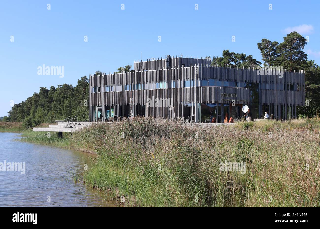 LIDKOPING, SWEDEN, 24 AUGUST 2022: View of the Naturum Vistors Center at Lacko Slott. The naturum Vänerskärgården – Victoriahuset is the starting poin Stock Photo