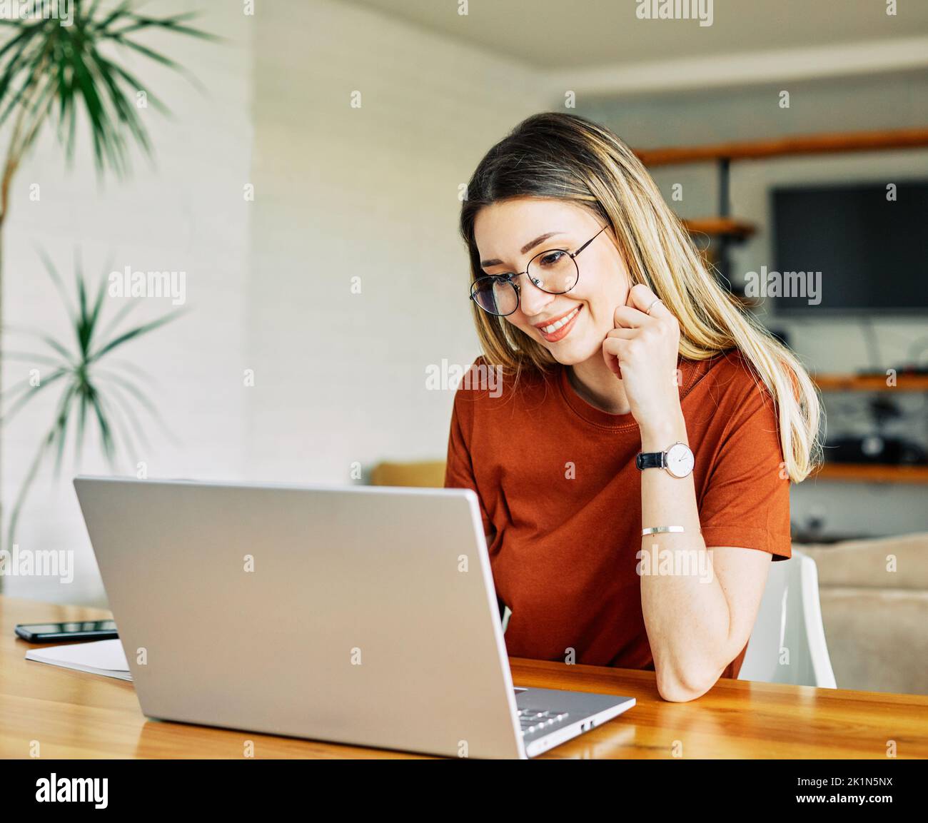 laptop computer girl woman home technology female internet young office business lifestyle student happy communication Stock Photo